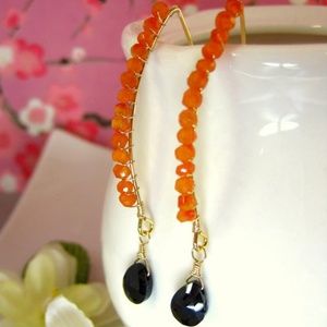 Halloween orange carnelian gold hook earrings